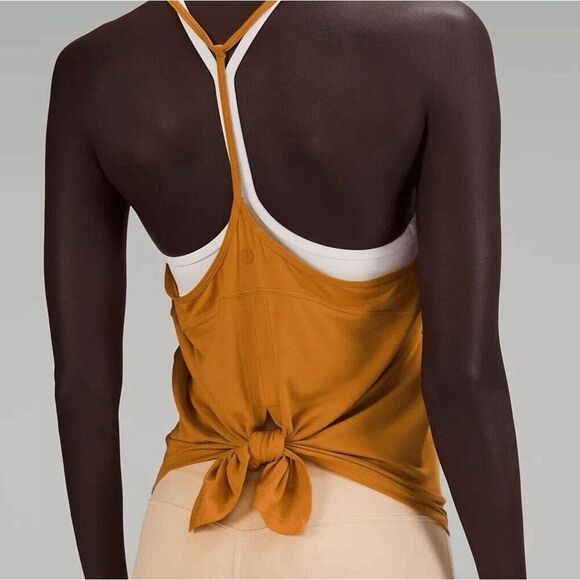 Lululemon Modal Silk Yoga Tank Top Autumn Orange Stretch Tank Small - Picture 7 of 8